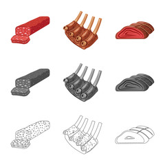 Vector illustration of meat and ham symbol. Collection of meat and cooking vector icon for stock.