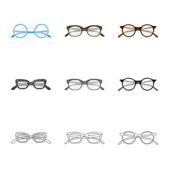 Vector illustration of glasses and frame icon. Collection of glasses and accessory vector icon for stock.
