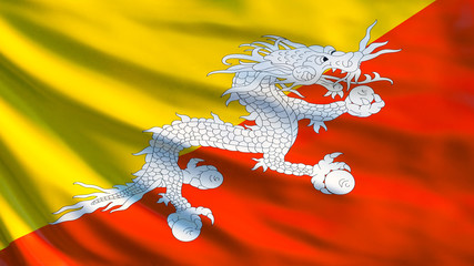 Bhutan flag. Waving flag of Bhutan 3d illustration