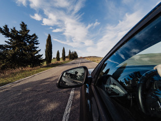 Driving in Tuscan countryside