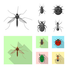 Vector design of insect and fly symbol. Collection of insect and element vector icon for stock.
