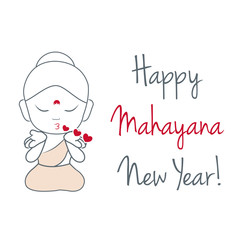 Happy mahayana new year- cute buddha blowing kissed with greeting 