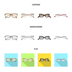 Vector illustration of glasses and frame logo. Set of glasses and accessory stock vector illustration.