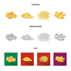 Vector design of pasta and carbohydrate symbol. Collection of pasta and macaroni stock symbol for web.