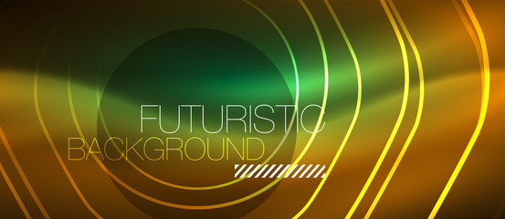 Neon glowing wave, magic energy and light motion background. Vector wallpaper template