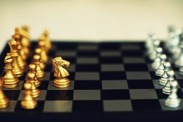Chess board game, business competitive concept, encounter situation, losing and winning
