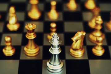 Chess board game, business competitive concept, encounter situation, losing and winning