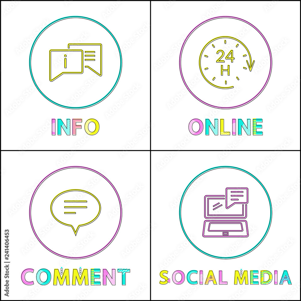 Poster internet functions round colorful linear icons set