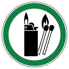 srg512 SignRoundGreen - german - ez512 ErlaubnisZeichen - Feuerzeuge und Streichhölzer erlaubt - english - approved -  lighters and matches allowed - xxl green g6974