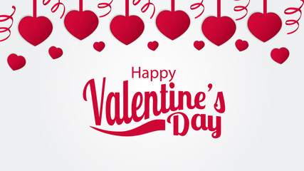 Happy valentine's day banner template with swirl ribbon and confetti. Love romance feminine. Vector illustration