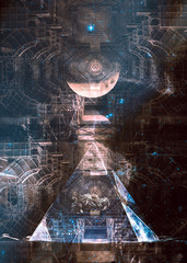Universe nebula galaxy and the sacred geometry collage abstract outer space. Futuristic design in...