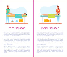 Foot and Facial Medical Massage Cartoon Vector Set