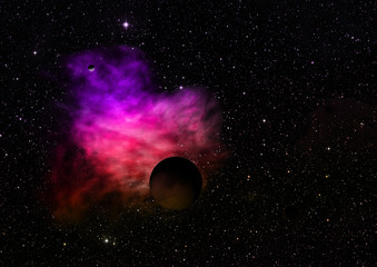 Fototapeta na wymiar Planet in a space against stars. 3D rendering.