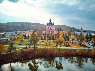 Aerial shot of Curchi Monastery at daylight