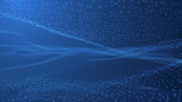 Glittering blue small particle waves background. Amazing blue dust animation background