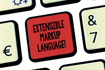 Word writing text Extensible Markup Language. Business concept for computer language that use tag to define element Keyboard key Intention to create computer message pressing keypad idea