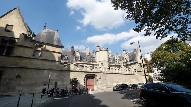 Museum medieval Paris blue sky 4K