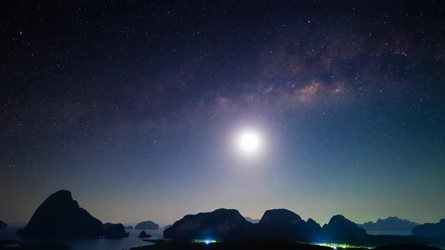 4K Time lapse of milky way and sunrise, Samet nang she, Phangnga, Thailand