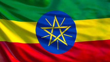 Ethiopia flag. Waving flag of Ethiopia 3d illustration
