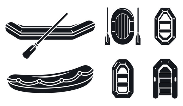 River inflatable boat icon set. Simple set of river inflatable boat vector icons for web design on white background