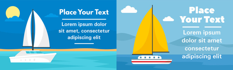 Ocean yacht banner set. Flat illustration of ocean yacht vector banner set for web design
