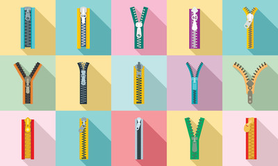 Zipper icon set. Flat set of zipper vector icons for web design © anatolir