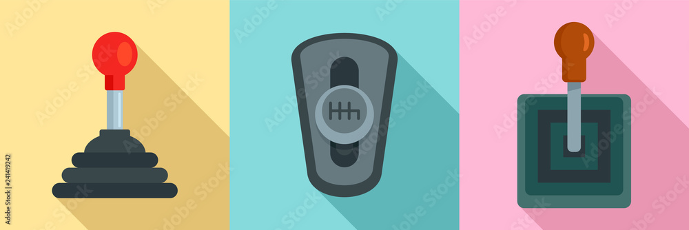 Poster gearbox icon set. flat set of gearbox vector icons for web design