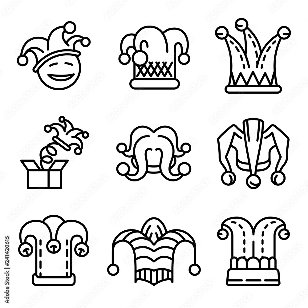 Poster jester icon set. outline set of jester vector icons for web design isolated on white background