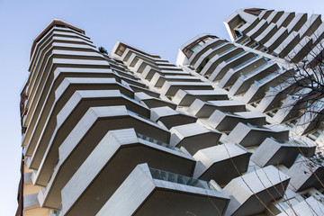 Building facade in Milan, the image is shot from the public park of City Life.