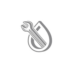 Naklejka premium Water service logo, wrench and droplet vector icon