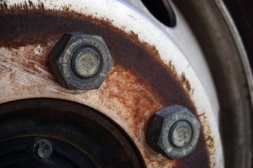 close up  rusty metal  wheel nut