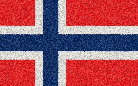 Graphic illustration of a Norwegian flag with a flower pattern