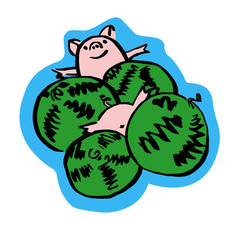 funny cute color vector pig and melon
