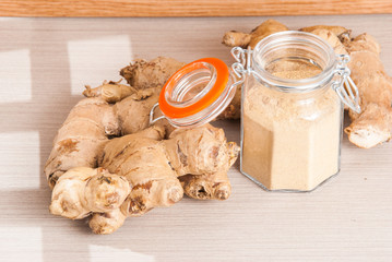 ginger root on the wooden background