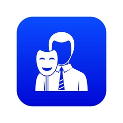 Businessman holding smile mask icon digital blue for any design isolated on white vector illustration