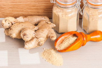 ginger root on the wooden background