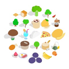 Vegetarian icons set. Isometric set of 25 vegetarian vector icons for web isolated on white background