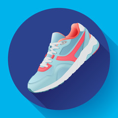 fitness sneakers shoes for training running shoe flat design with long shadow. Fitness app