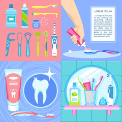 Toothbrush banner set. Flat illustration of toothbrush vector banner set for web design