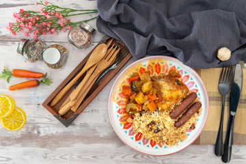 traditional moroccan dish couscous salad with Sausage
