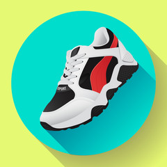 fitness sneakers shoes for training running shoe flat design with long shadow. Fitness app