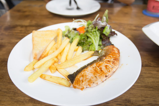 Roasted salmon steak