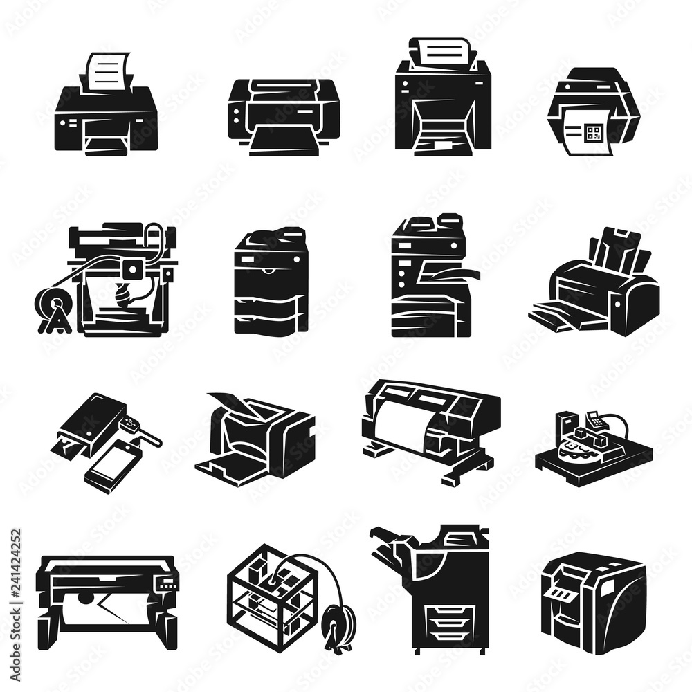 Poster printer icon set. simple set of printer vector icons for web design on white background