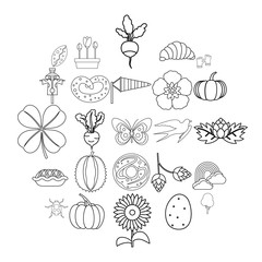Plant food icons set. Outline set of 25 plant food vector icons for web isolated on white background