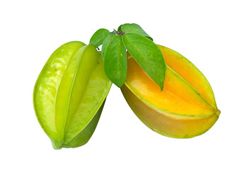 Carambola or star apple on white background.