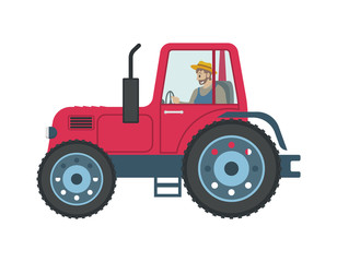 Tractor Man Driving Car Icon Vector Illustration