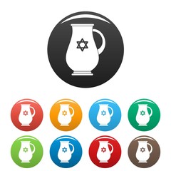 Jewish jug icons set 9 color vector isolated on white for any design