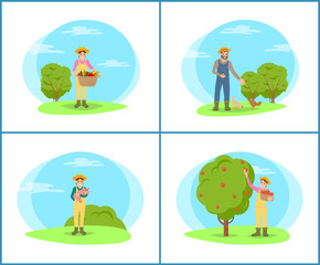 Farmer with Harvesting Basket Vector Illustration