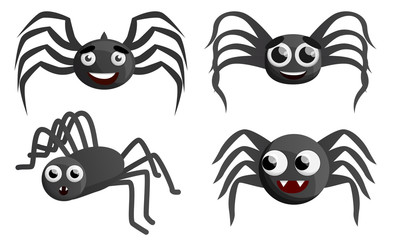 Spider icon set. Cartoon set of spider vector icons for web design