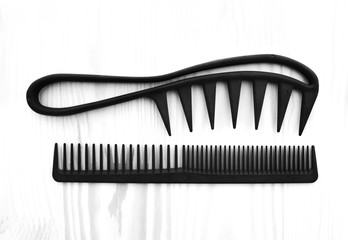 Stylish professional barber combs, hairdresser salon concept, hairdressing tool set. Haircut...